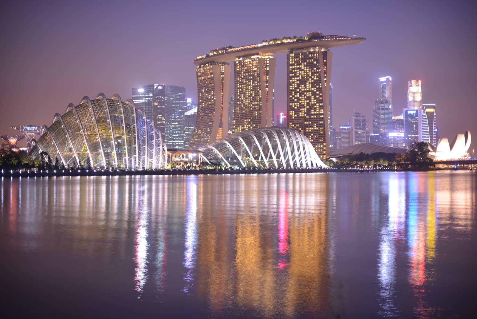 Marina Bay Sands and Gardens by the Bay at night
